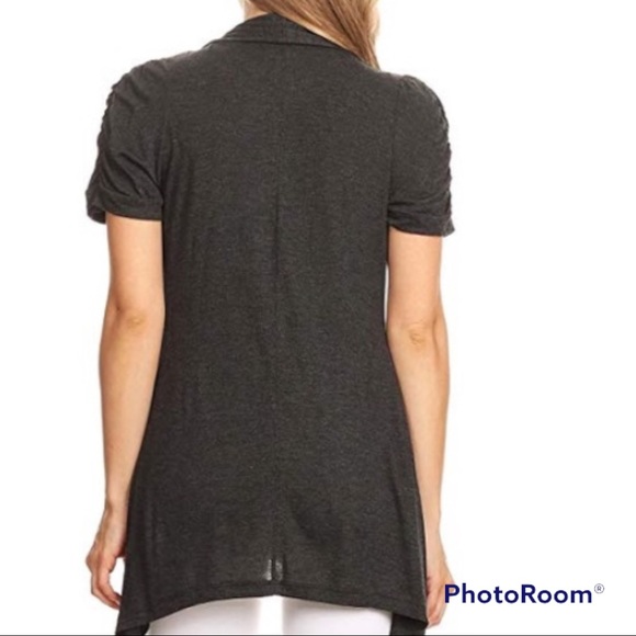 Ambiance Apparel Light Gray Short Sleeve Open Cardigan. - Picture 3 of 5